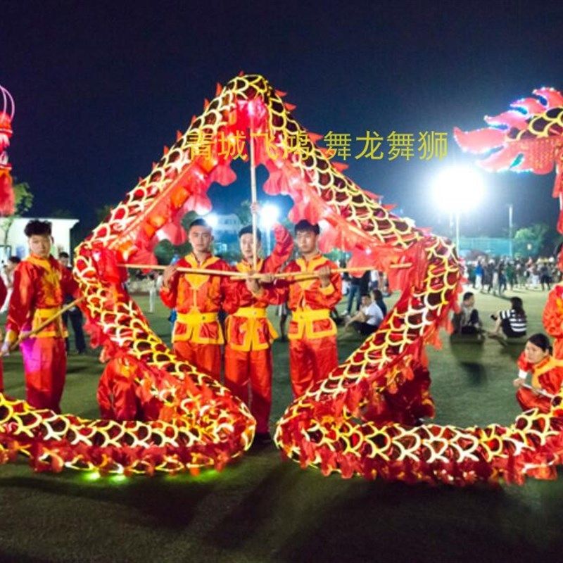 舞龙LED灯光舞龙道牛津布烫金灯光龙 夜光龙E龙灯道具 L D灯光龙