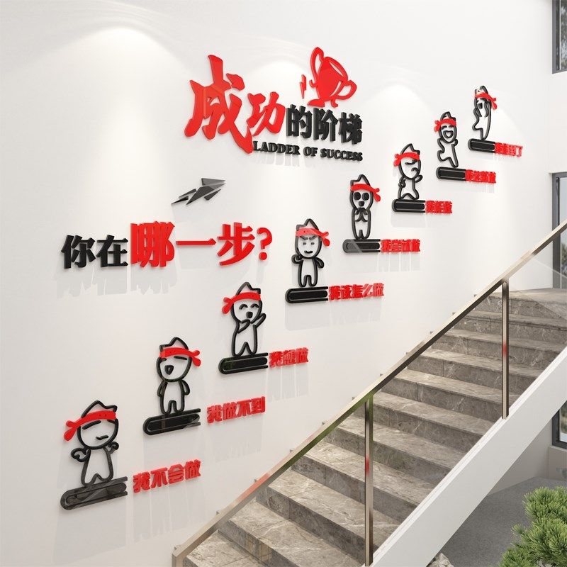 公司文化墙体企业楼梯办室面装饰背景励志标语贴画布置成功的台阶