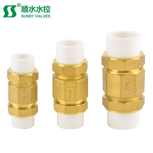 热熔活接PPR20黄铜PE立式弹簧止回阀返止水逆流自来水管4分6分1寸