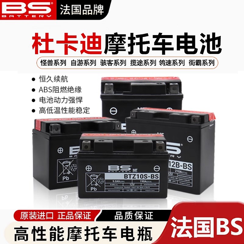 适用杜卡迪 怪兽/骇客/揽途/鸰速/街霸/魔鬼摩托车电瓶法国BS电池