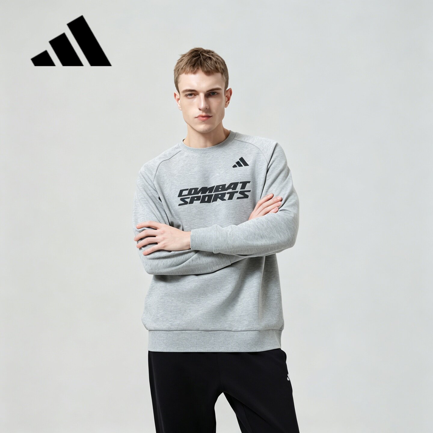Adidas/阿迪达斯男士休闲卫衣休闲运动服春秋2026新款圆领灰色