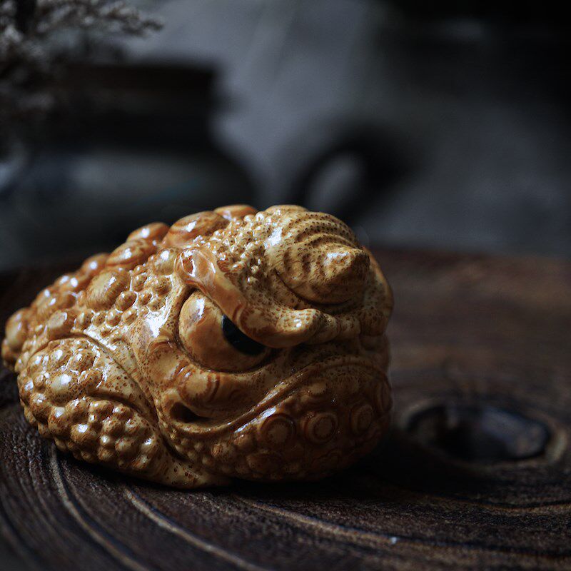 李全老品作师件霸金蟾竹根雕手把恶招财文玩茶宠天然老料手工摆件