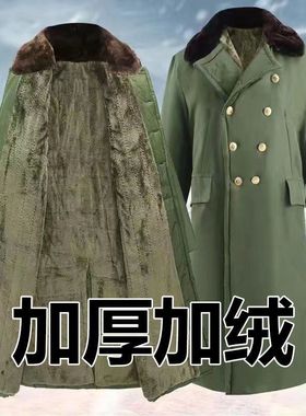 新款保暖军大衣男款冬季加厚超长款绿色少将防寒服女式老棉袄外套