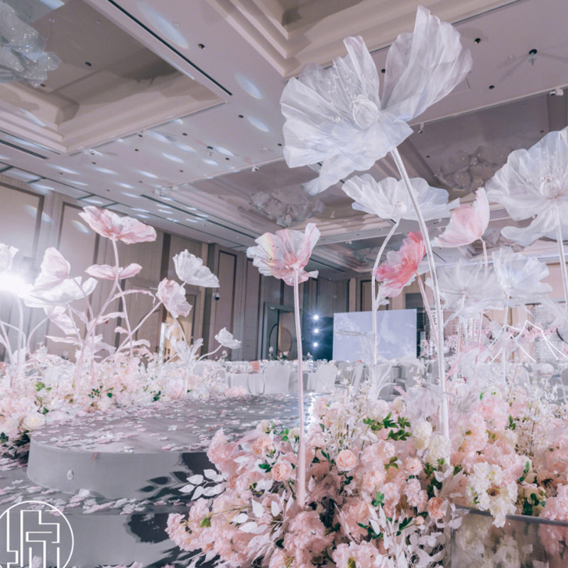 婚庆丝引花真路花手工成品纸花丝网花婚礼舞台布美橱窗置陈花艺