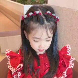 【下单立减50】新年发饰红色植绒爱心编发发夹新年红色公主头夹子