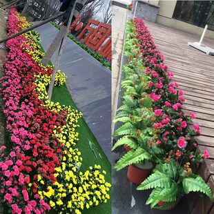 仿真杜鹃花映山布绢花假花插地树枝装饰花楼园艺红置工程商场坛盘