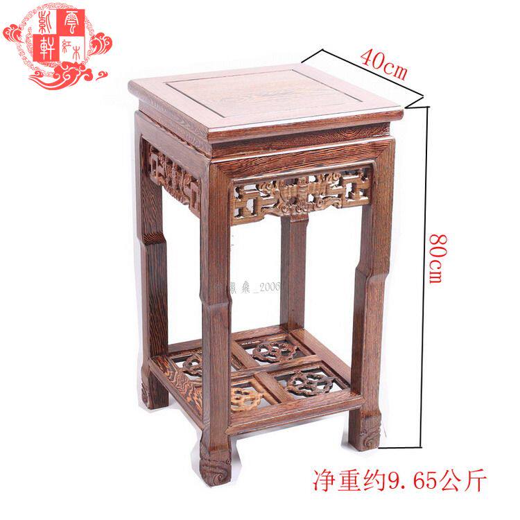 鸡翅木蝙蝠客厅花架方台红木工艺品摆件家居饰品实木花几高脚底座