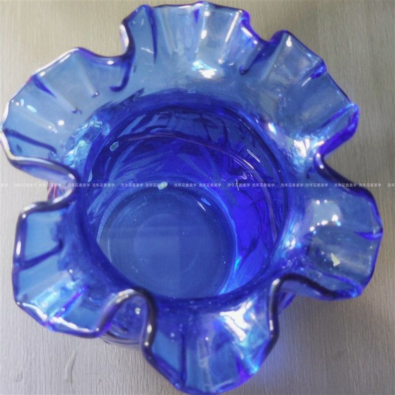顿莱因蓝色芬克罐子手工玻璃浮器大口径花瓶水养花雕家居装饰摆件