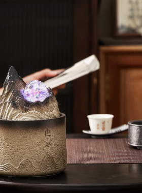 桌面陶瓷装水循流摆件卧室小喷泉书房玄关环饰客厅招财水景观礼品