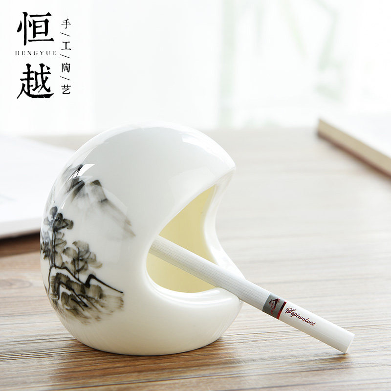 陶瓷烟灰缸家居时尚创意手绘 客厅办公室带盖烟灰缸家用定制