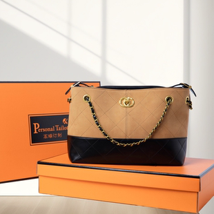 小香风复古大容量托特包女2025新款 撞色链条腋下包百搭手提单肩包