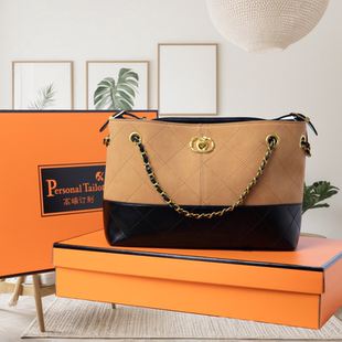 小香风复古大容量托特包女2025新款 撞色链条腋下包百搭手提单肩包