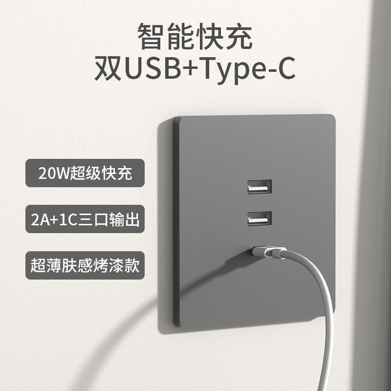 国际电工86型20W家用USB插座面板墙壁手机充电Type-c插座快充面板