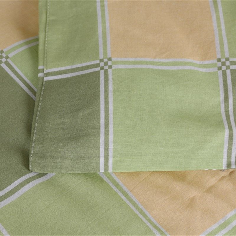 纯棉床单 单人学生宿舍上下铺 斜纹黄绿格被套枕套1.2床三件套