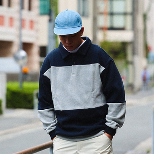 SENDAWAY 24AW撞色拼接翻领加绒保暖套头卫衣简约休闲宽松秋冬款