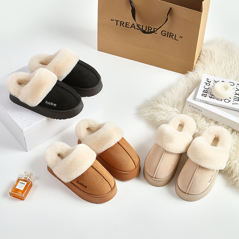 keke冬季加绒加厚棉拖鞋女防滑保暖外穿家用拖鞋冬天室内居家棉拖