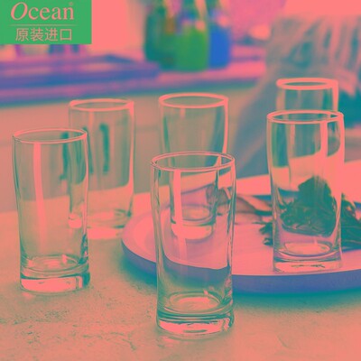 Ocean进口耐热玻璃水杯家用可微波炉诗贝尔235ml6件套带托盘杯架