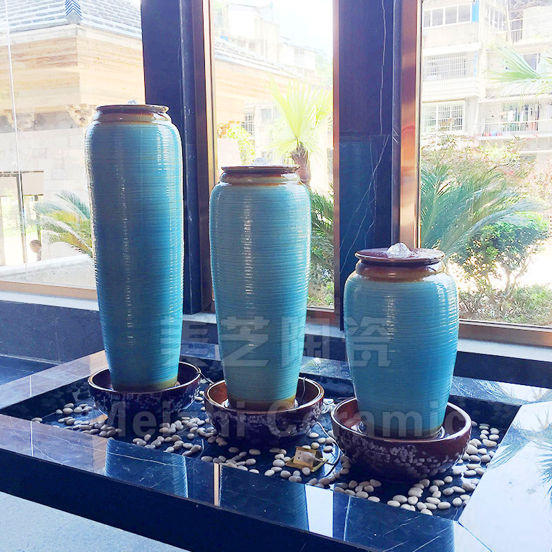 客厅中式陶瓷流水摆件涌水陶罐喷泉水景坛子喷水花瓶加湿器叠水缸