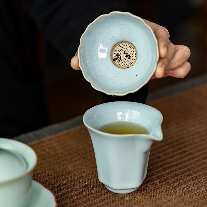 汝窑茶漏茶滤公道杯一体组合泡茶过滤网器家用泡茶叶茶隔茶具配件