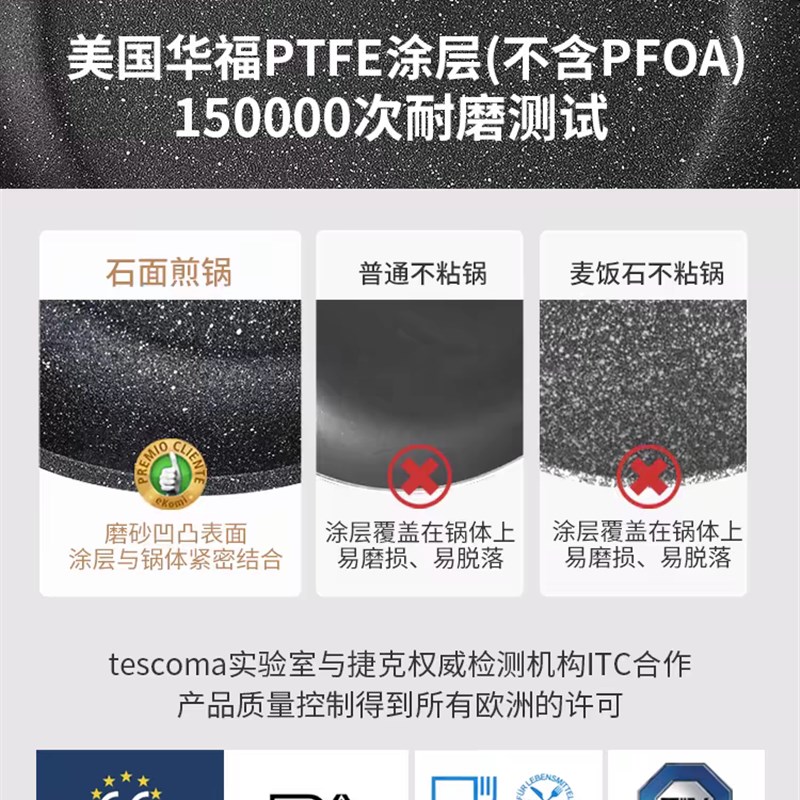 捷克进口tescoma煎锅石面不粘锅 宝宝辅食锅无油烟可入烤箱牛排锅