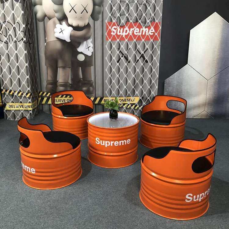 网红工业风油桶沙发酒吧卡座奶茶店办公室休息区铁艺茶几桌椅组合