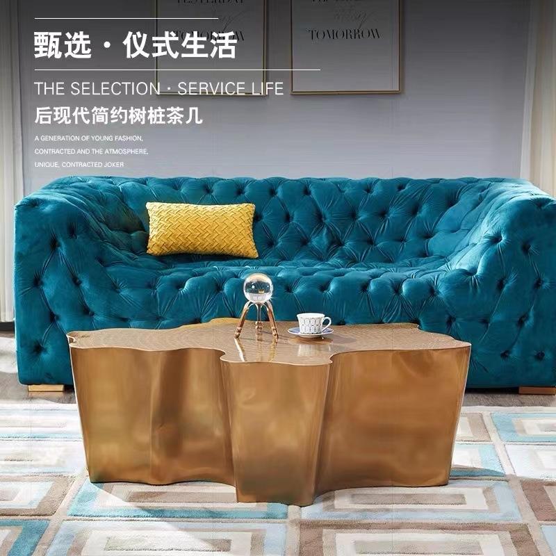 后现代不规则茶几茶几创意树根茶几北欧轻奢简欧创意茶桌金属做旧