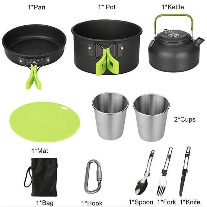 户外用品亚马逊热卖野营套锅茶壶彩板套餐便携烧水壶炊具AT6384-5