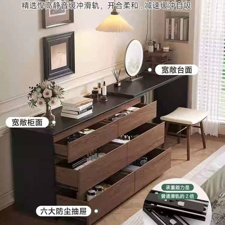实木橡木梳妆台斗柜一体伸缩化妆桌现代简约转角床尾储物柜化妆台
