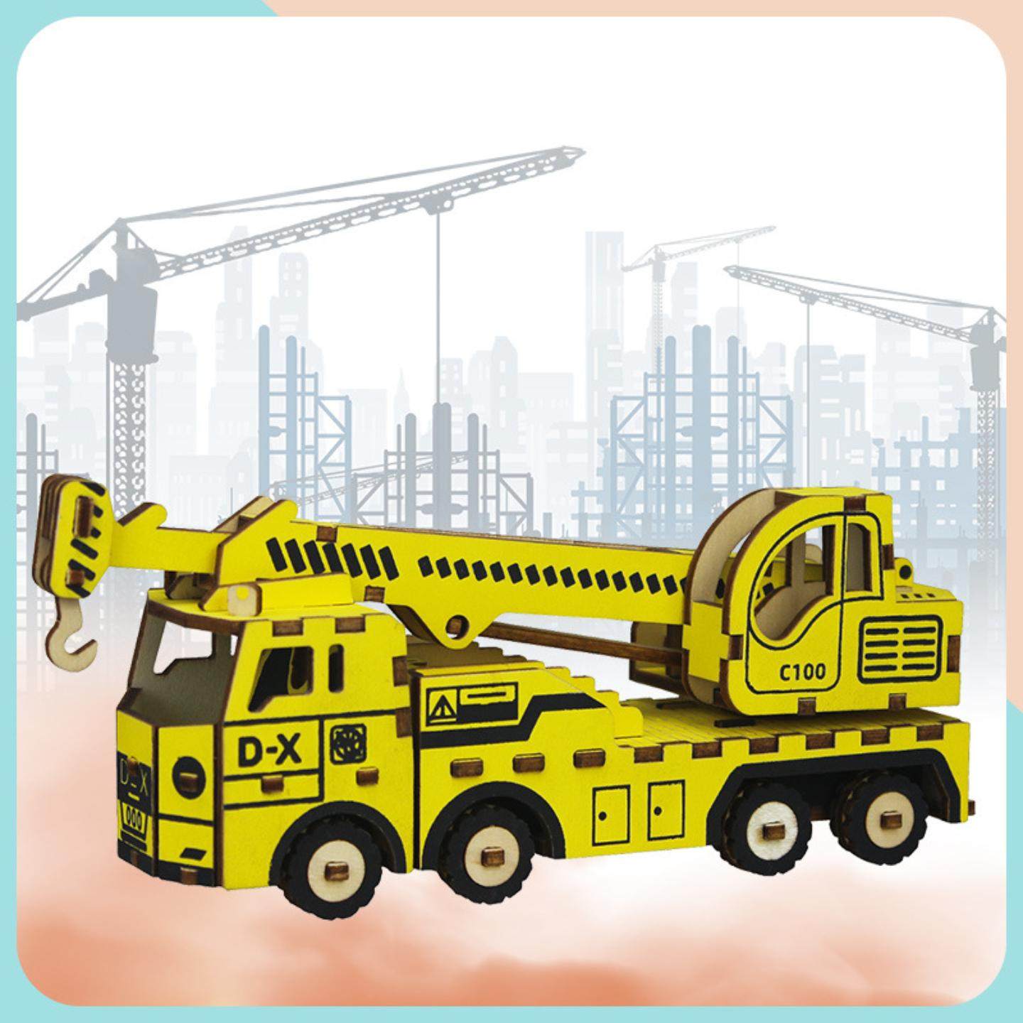 木质3D拼图工程车模型玩具