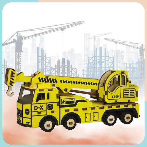 木质3D拼图工程车模型玩具