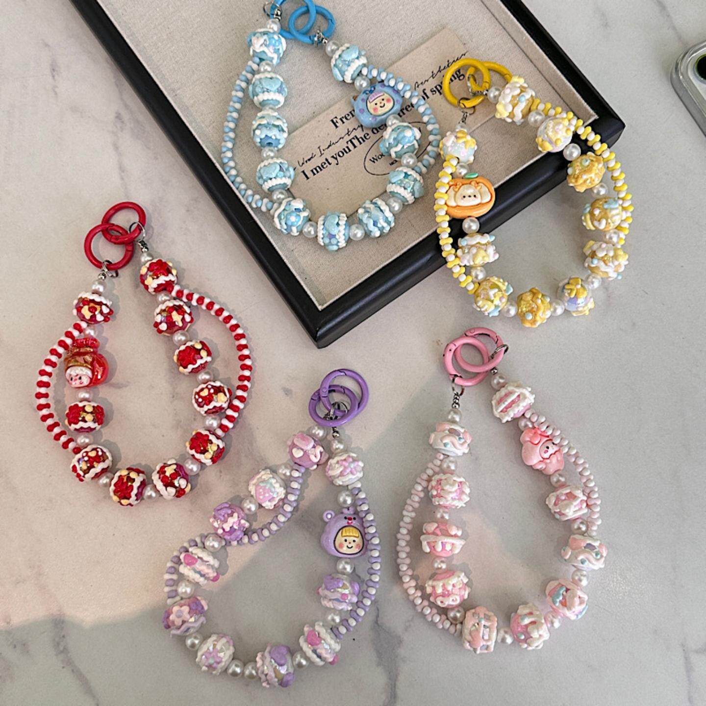 创意重工小公仔电话串珠手机链钥匙扣可爱包包挂饰手机钥匙链挂件