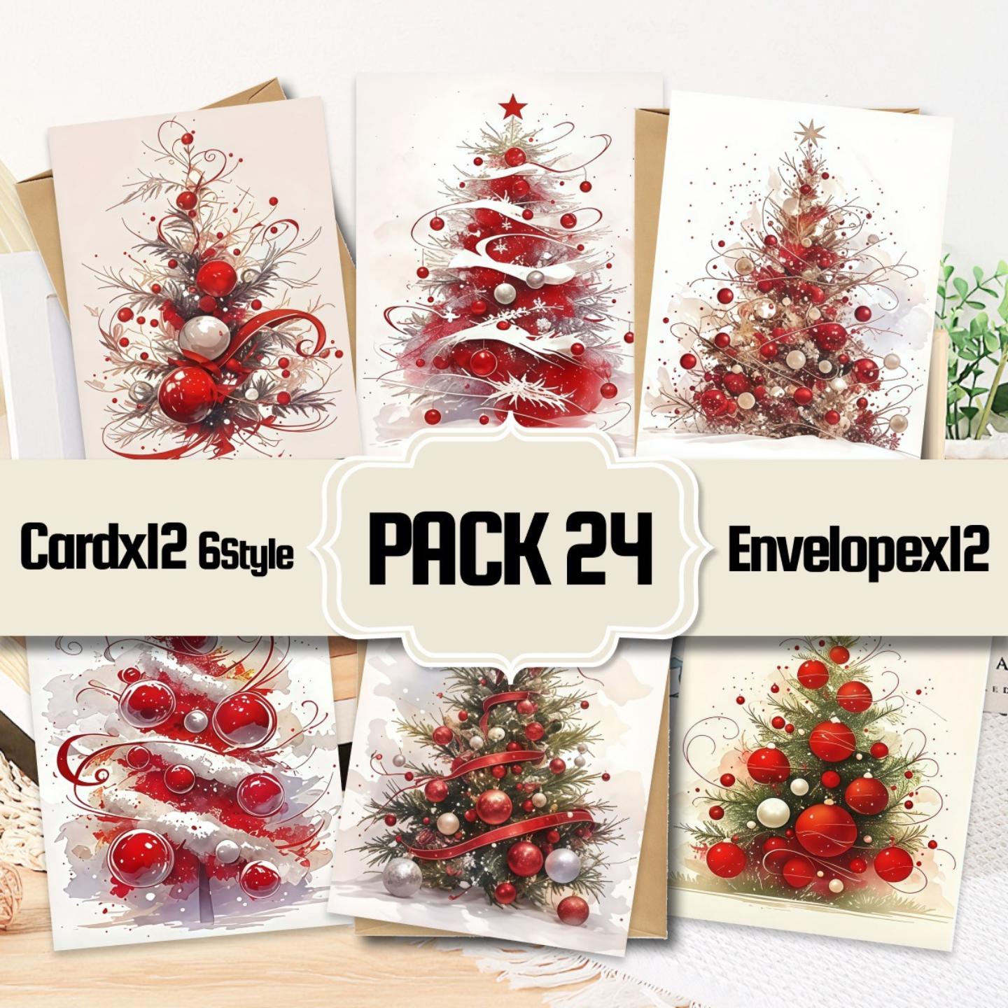 TEMU红色水彩圣诞贺卡套装