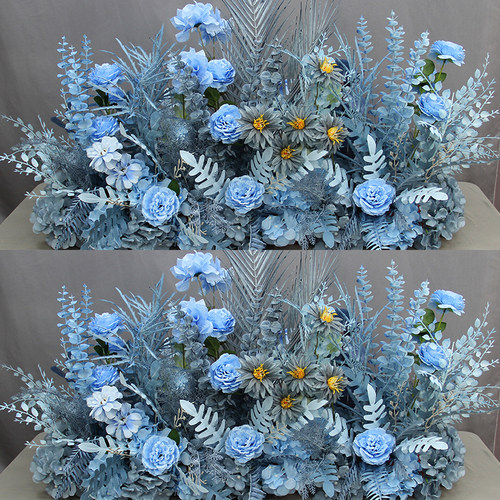 新款婚庆地排花蓝色仿真花婚礼假花舞t台路引花婚礼布置装饰花排