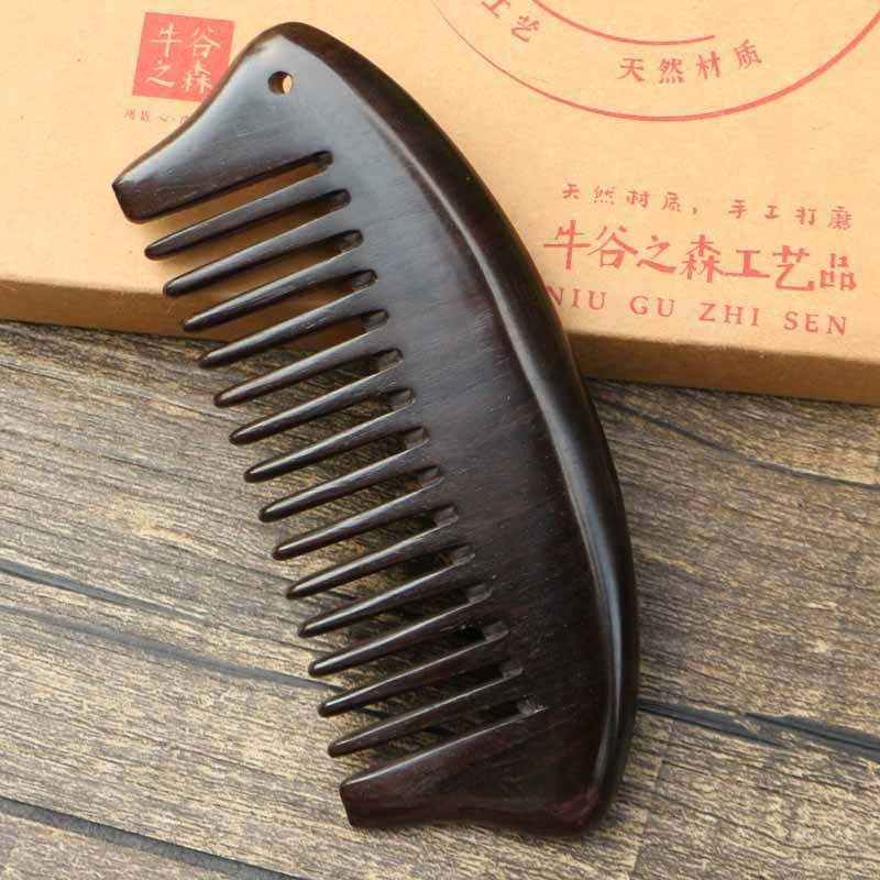 天然乌木黑檀木梳子防静电按摩梳紫光檀密细齿梳子长12.8厘米厚实
