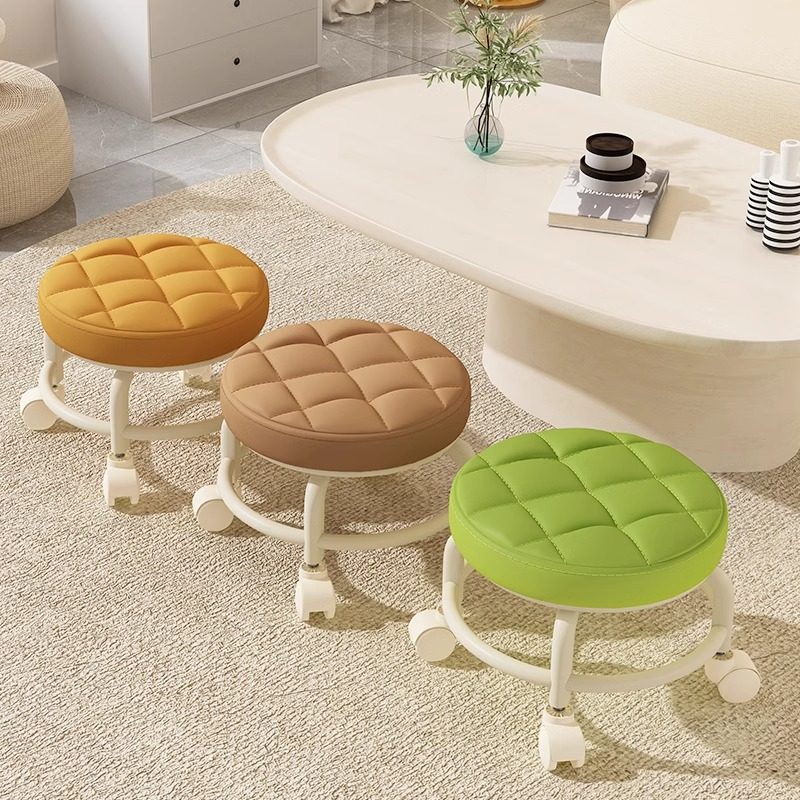 小圆凳旋转实用万向轮小凳子滑轮矮凳家用门口小型椅子客厅穿鞋凳