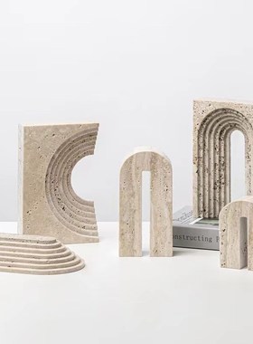 创意抽象几何体大理石摆件样板间书房石头装饰民宿拱门艺术摆设品