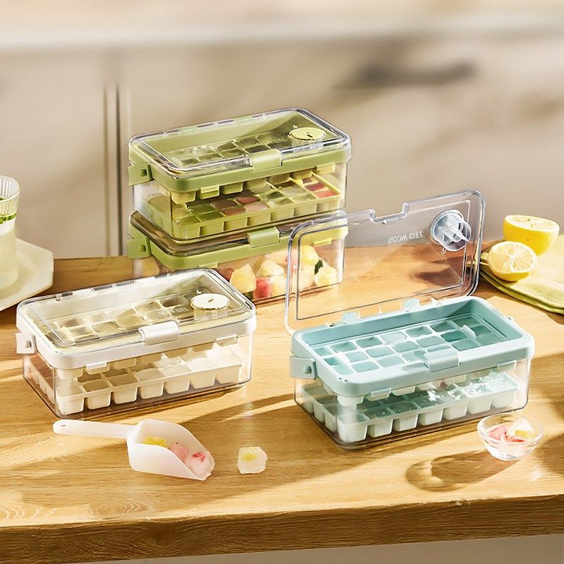 cook家用制冰盒按压冰块模具冰格带盖大容量冰箱储冰盒冻冰块