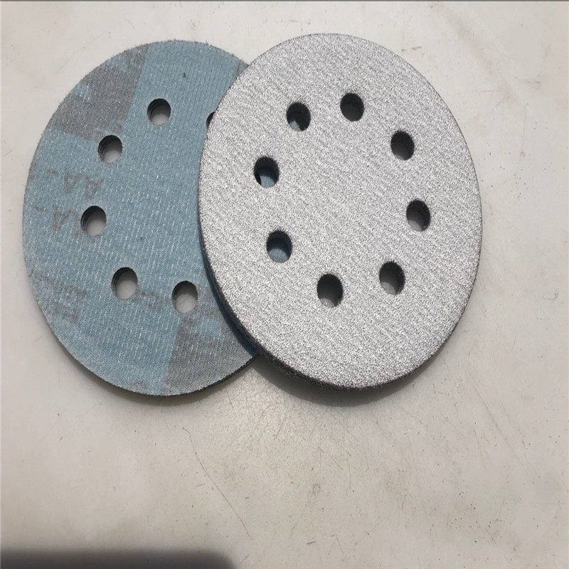 包邮125MM白砂拉绒片百砂5寸8孔6孔植绒砂纸片气动打磨机用背绒