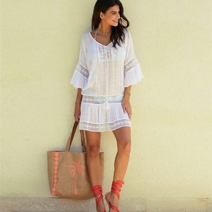 新款 沙滩外套裙女 宽松海边度假短裙防晒衣性感泳衣外搭比基尼罩衫