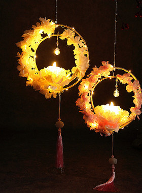 双层灯宫灯女花朵手提汉服宫廷中国风复古风灯笼新年中秋流苏带灯