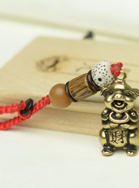 黄铜铸造小猪吊坠生肖猪福猪小猪项链挂件K铜猪钥匙扣属猪摆件随