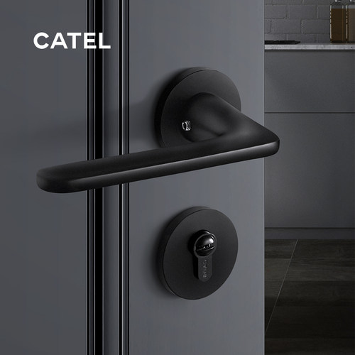 卡特室内卧室静音磁吸房门锁分体黑色实木门锁把手家用通用型锁具