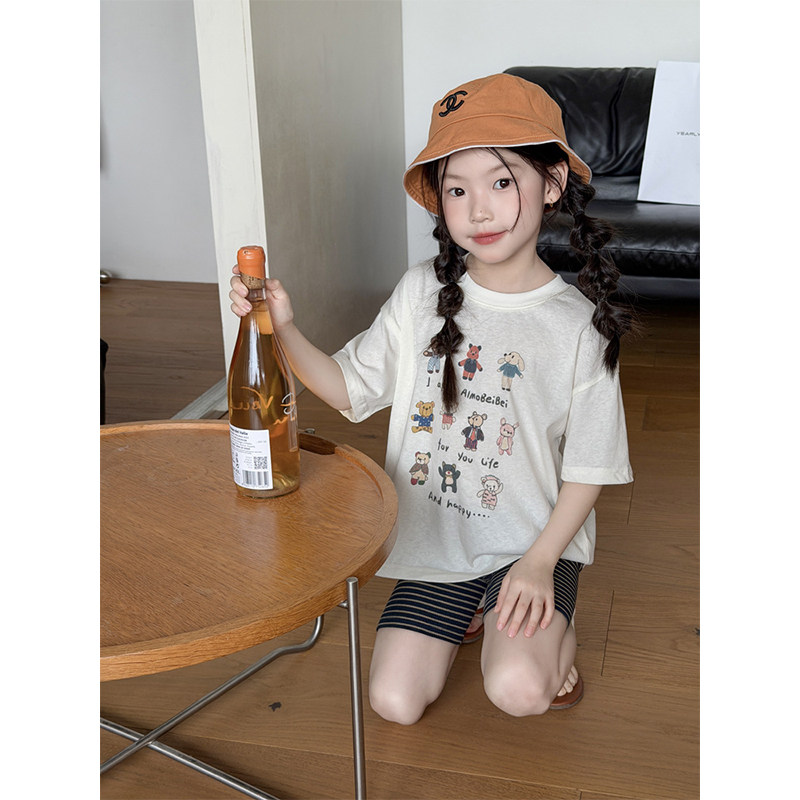 BEIFU贝芙 儿童舒适轻薄软萌小熊短袖T恤女童韩版休闲百搭上衣夏