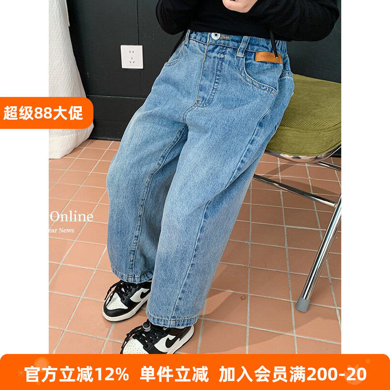 BEIFU贝芙 儿童秋装时尚贴皮标牛仔裤女童休闲耐磨好穿百搭老爹裤
