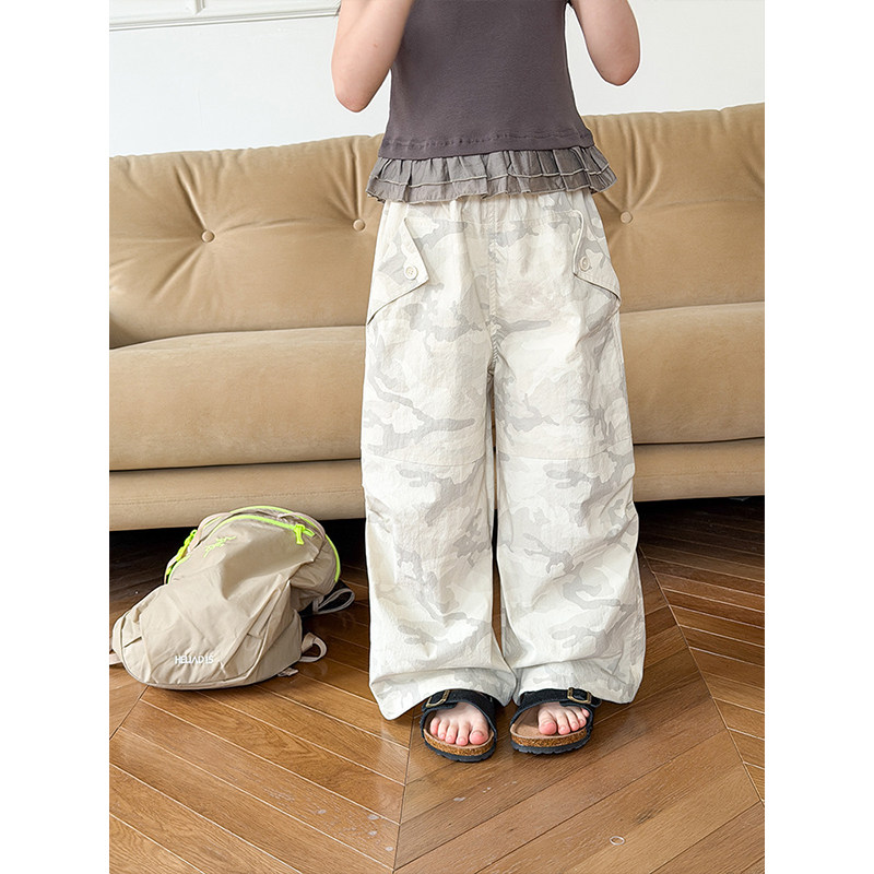 BEIFU贝芙 儿童春夏UPF50+防晒迷彩工装裤女童韩版休闲宽松阔腿裤