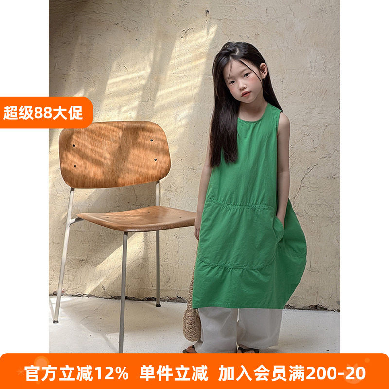 BEIFU贝芙 女童夏季薄款纯棉拼接花苞背心裙儿童中长款无袖连衣裙