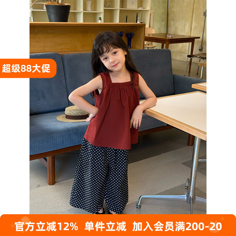 BEIFU贝芙 儿童气质纯棉方领背心娃娃衫女童韩版洋气百搭无袖上衣