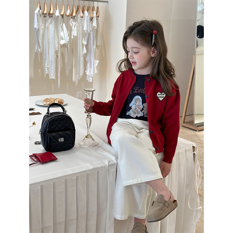 BEIFU贝芙 女童春秋装爱心贴标针织开衫儿童韩版休闲百搭毛衣外套