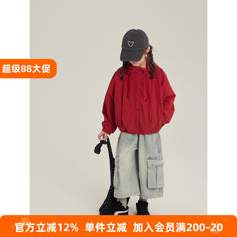BEIFU贝芙 儿童春秋装时髦连帽夹克外套女童韩版休闲户外冲锋衣潮