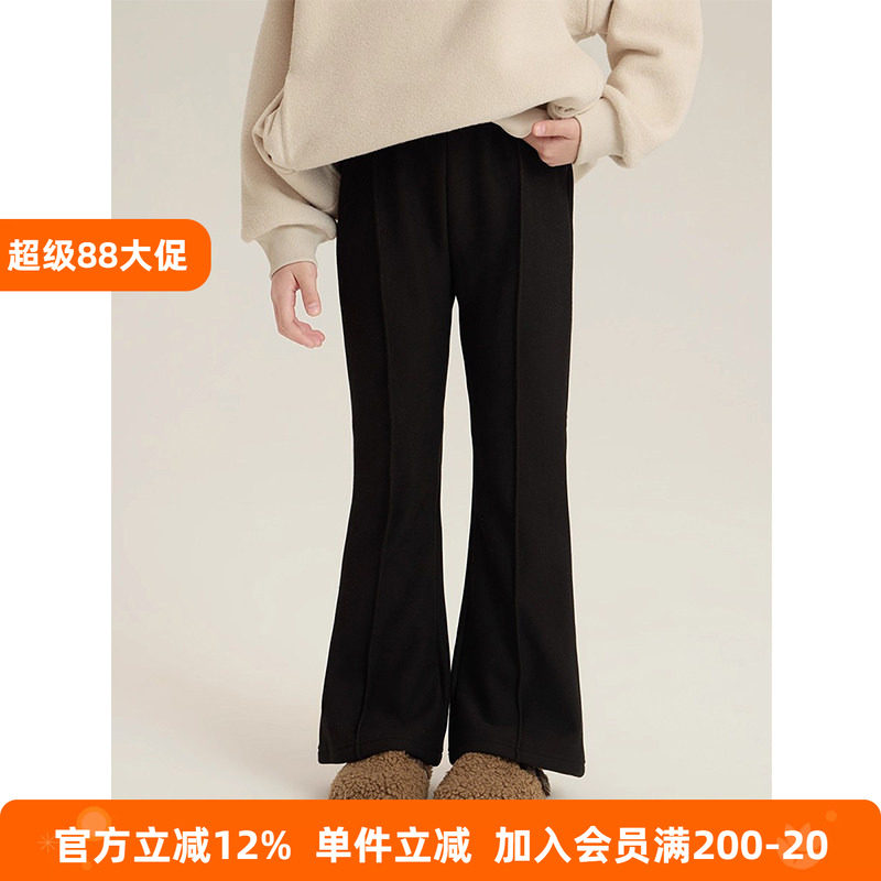 BEIFU贝芙 女童冬季加绒修身保暖喇叭裤儿童时髦复古加厚微喇裤子